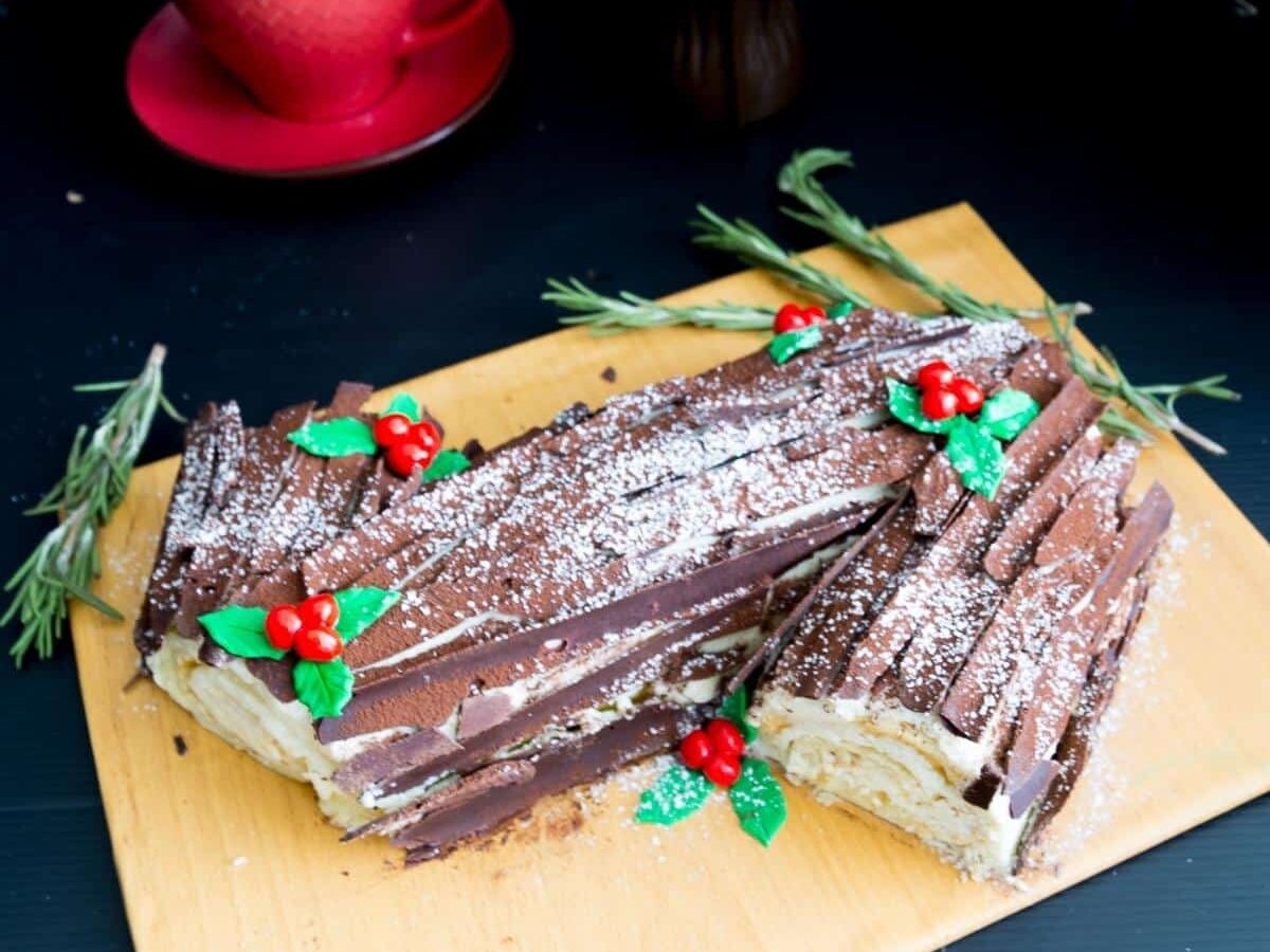Eggnog Yule Log Cake Buche de Noel