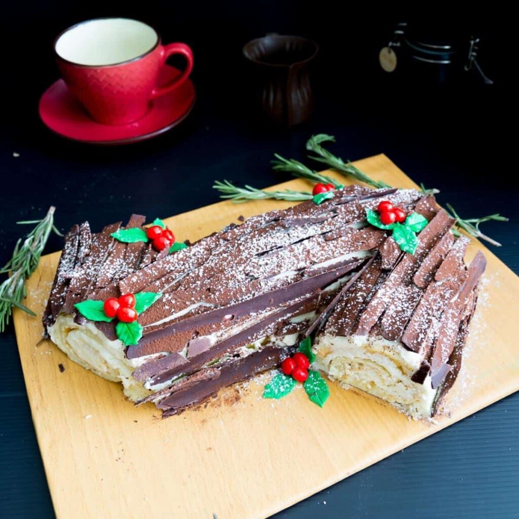 Eggnog Yule Log Cake Buche de Noel