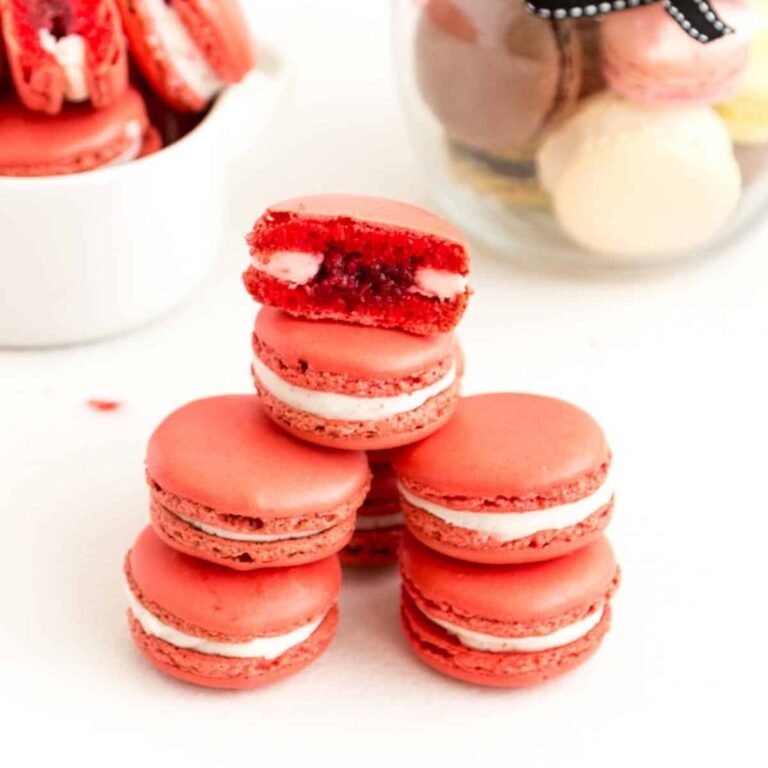 Bánh Macaron Mâm Xôi Pháp Raspberry Macarons – Vỏ Mịn Hồng Thắm