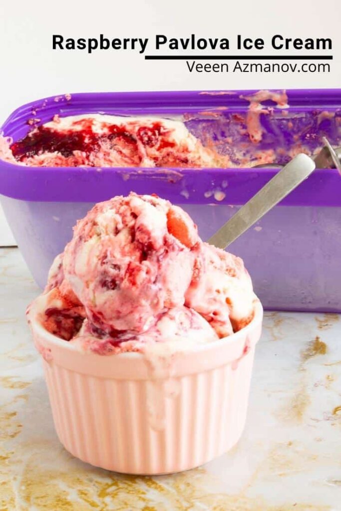 Kem Bánh Meringue Mâm Xôi Raspberry Pavlova Ice Cream – Dẻo Mịn
