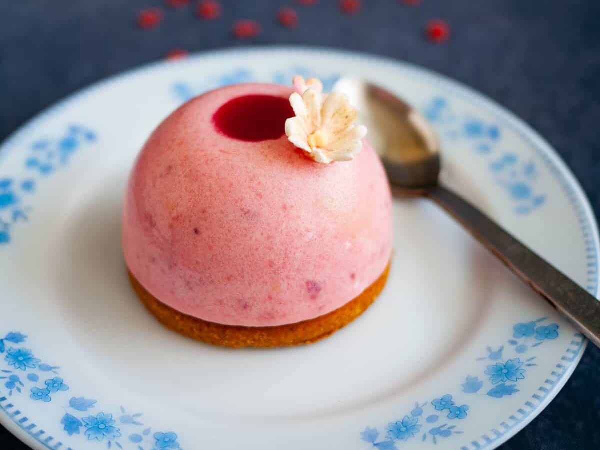 Strawberry Mousse Domes with Pastry Cream Insert