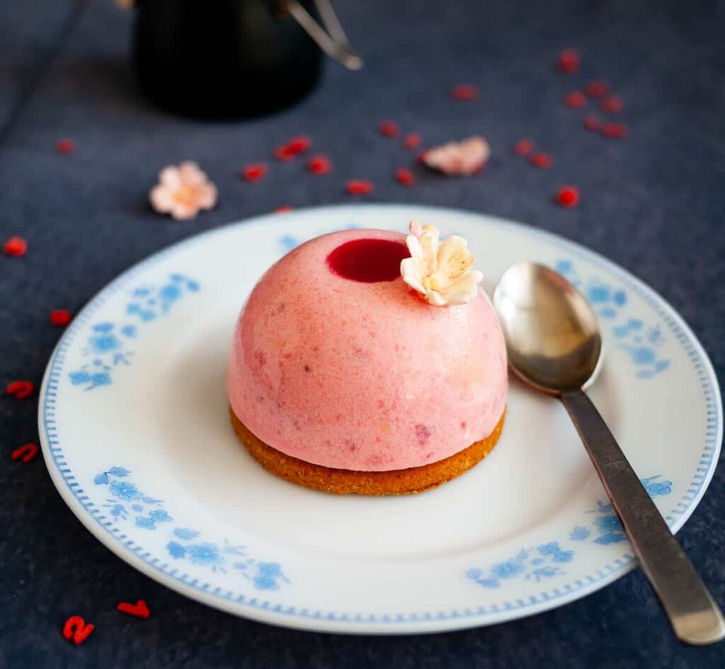 Strawberry Mousse Domes with Pastry Cream Insert