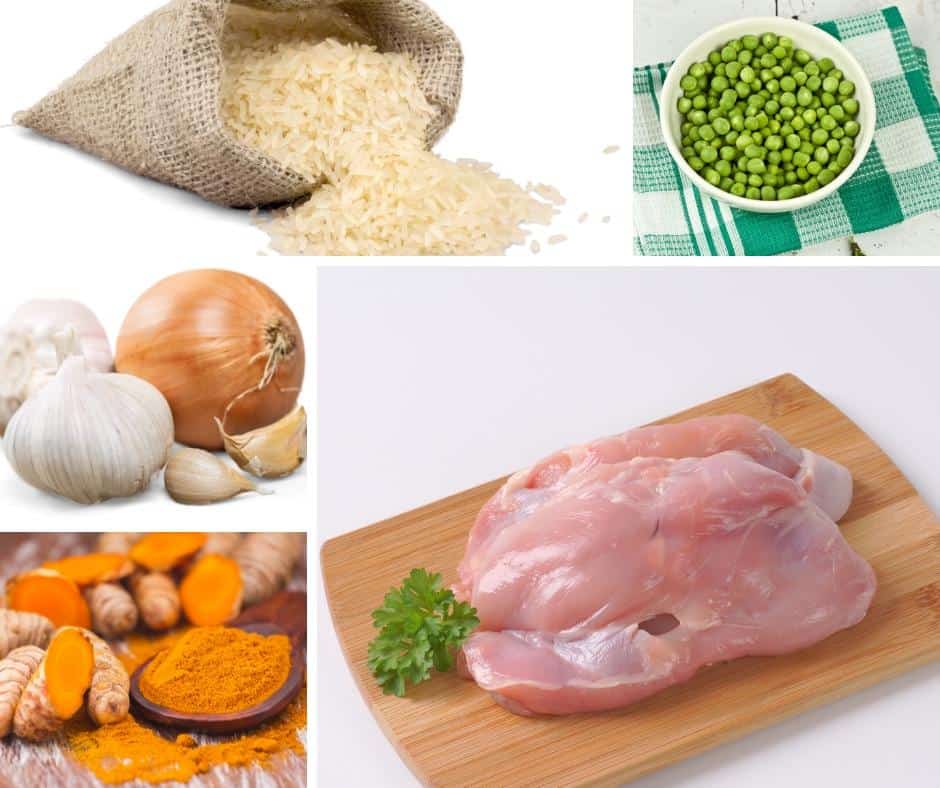 Turmeric Rice with Chicken and Peas