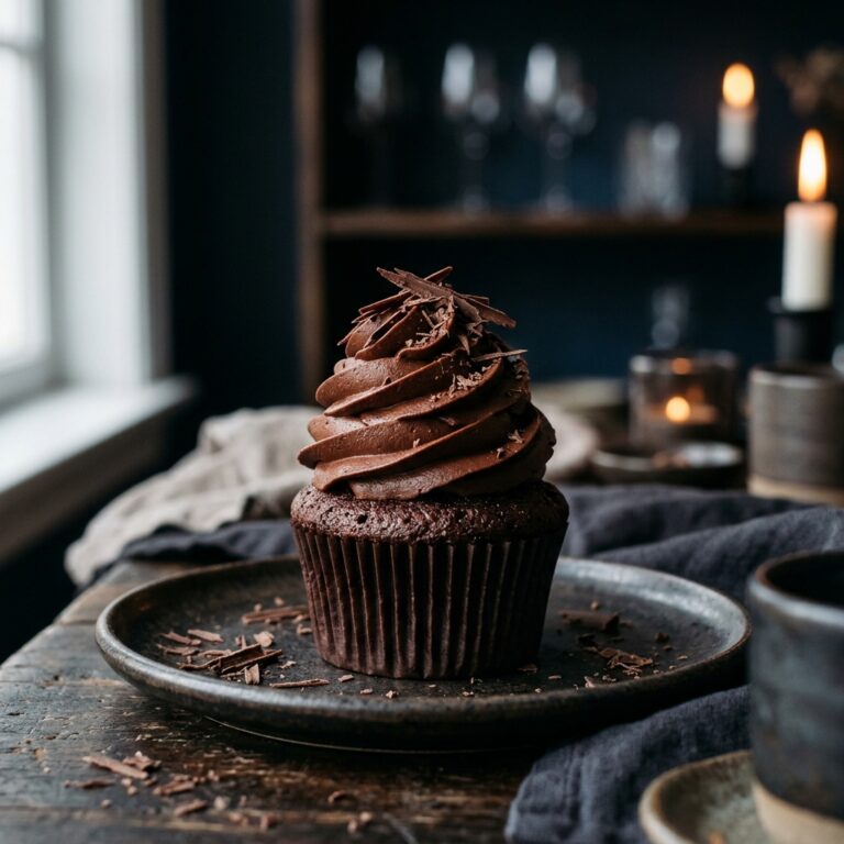 Cupcake Sô Cô La Fudge Với Kem Bơ Fudge Bóng Bẩy – Ẩm Mềm Tuyệt Đối