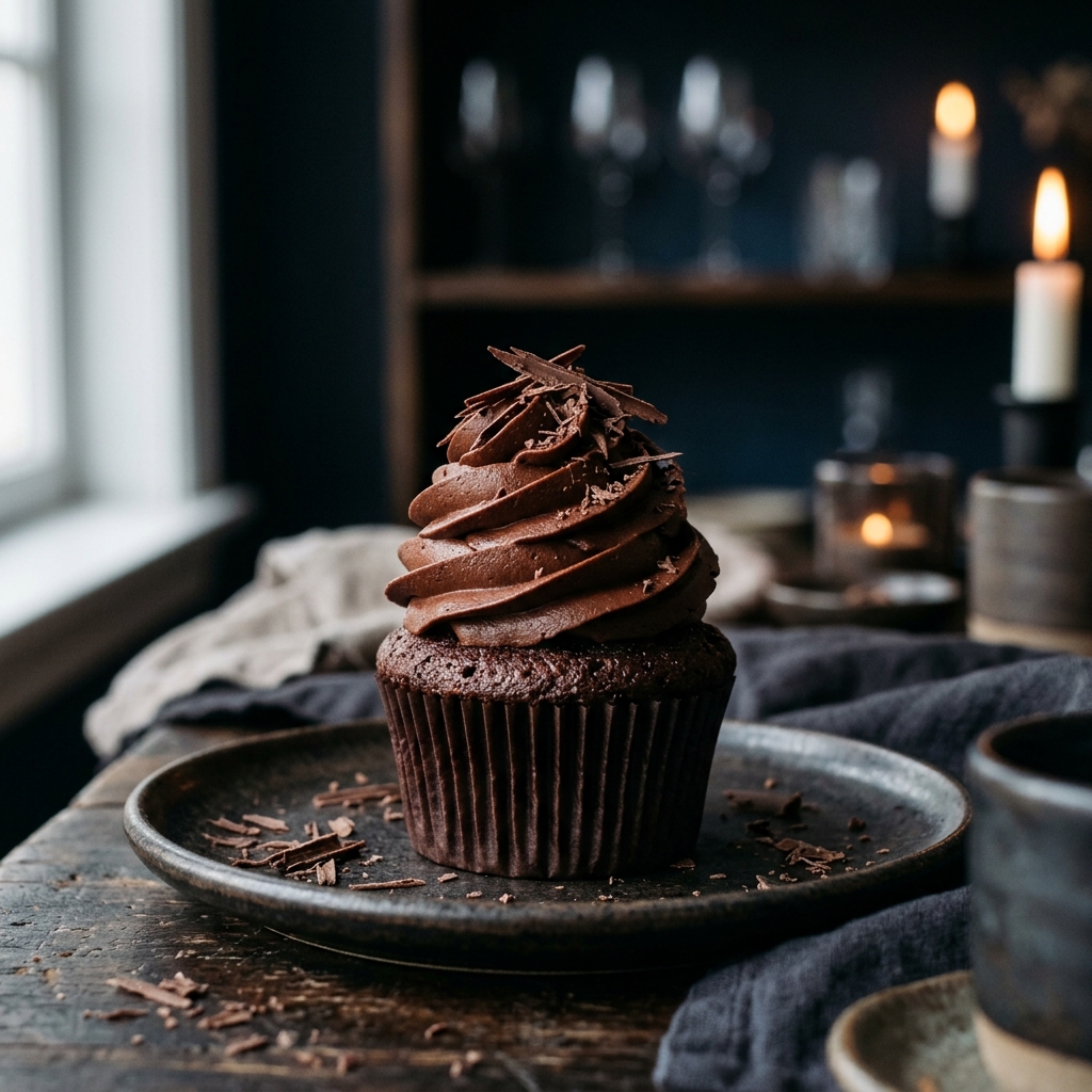 Cupcake Sô Cô La Fudge Với Kem Bơ Fudge Bóng Bẩy – Ẩm Mềm Tuyệt Đối