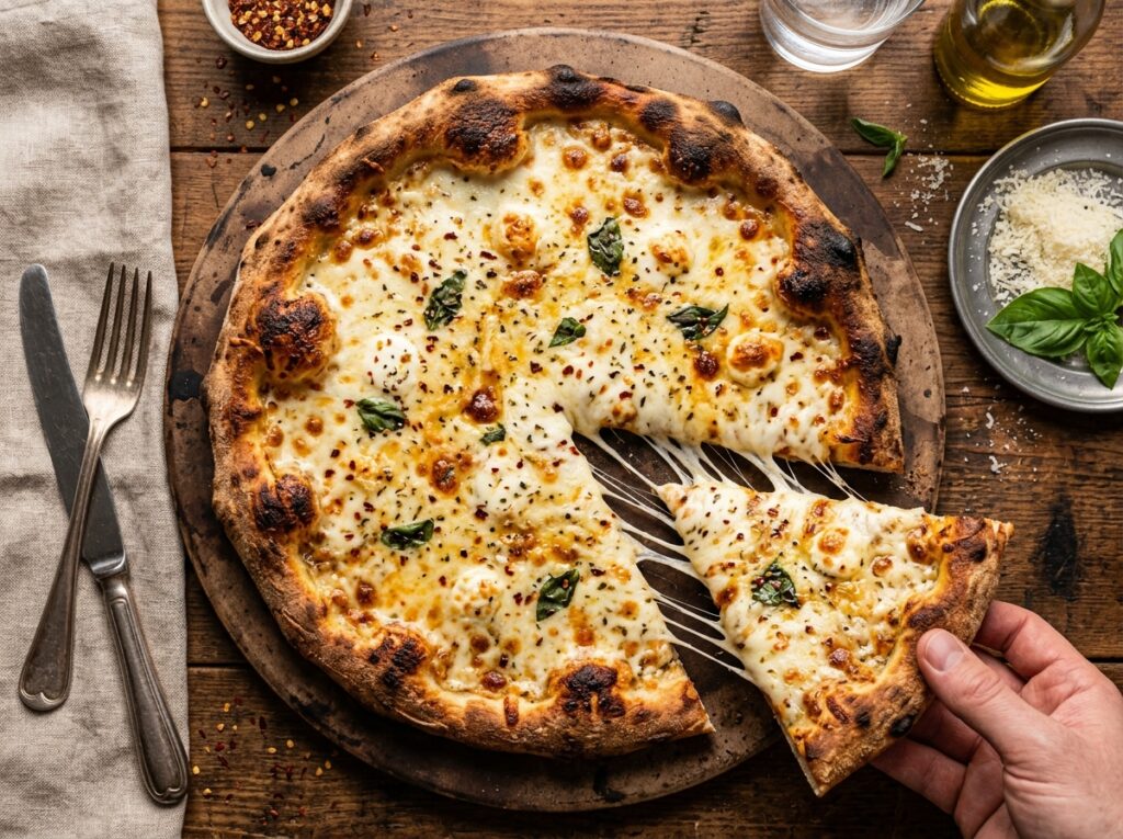 Pizza 3 Phô Mai — Đế Giòn Xốp, Kéo Sợi (Three Cheese Pizza)
