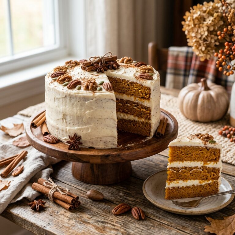 Bánh Kem Bí Đỏ Ba Tầng (Pumpkin Cream Cake) – Chuẩn Vị Mùa Thu Ấm Áp